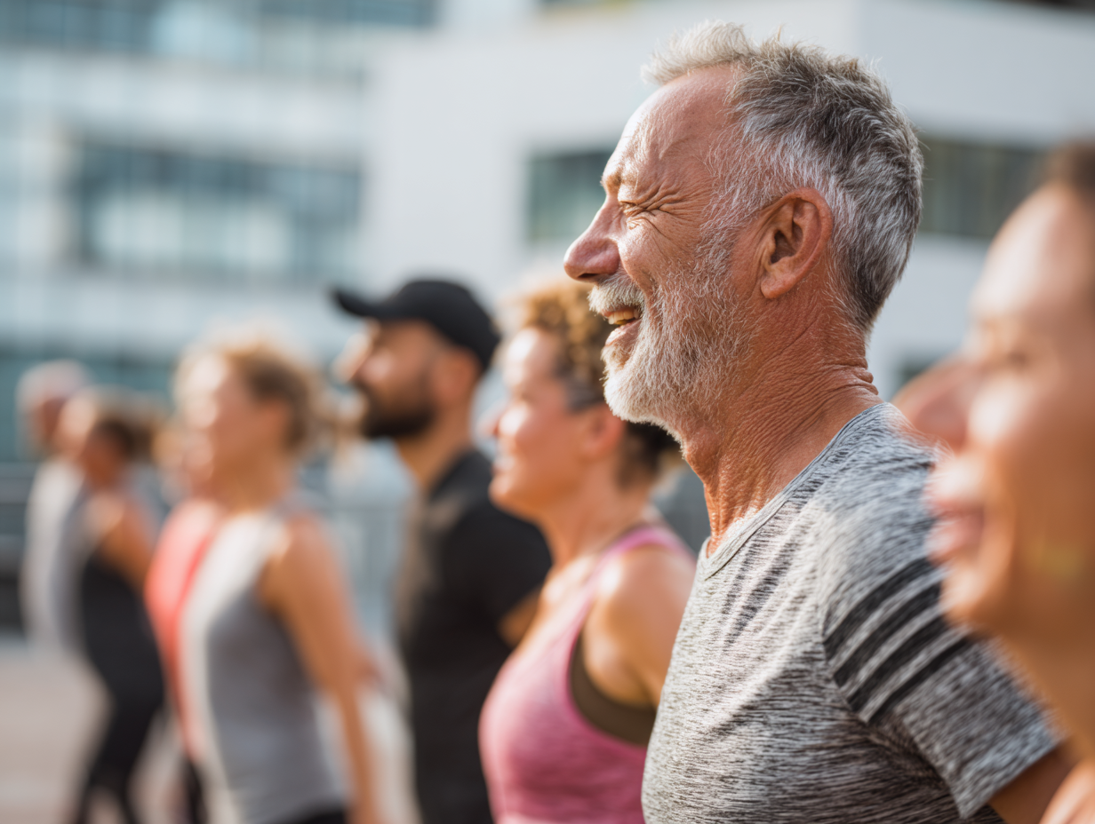 Група людей різного віку займається фітнесом